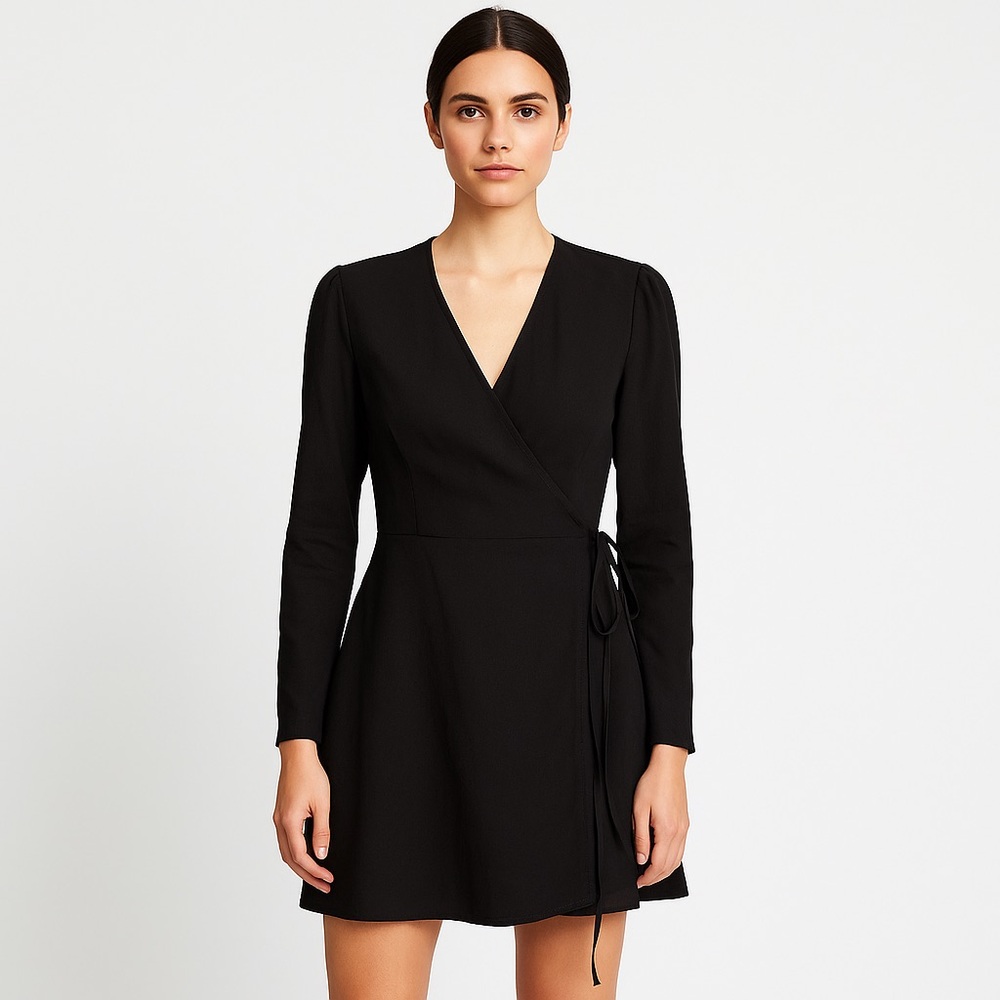 COOPER ST Black Long Sleeve Mini Wrap women’s Dress NWT 🖤Size 2🖤 Elegant Party
